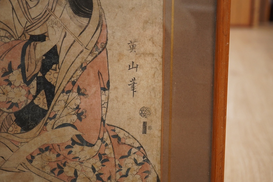 Eizan Killugawa (1787-1867), Japanese woodblock print, Portrait of a woman wearing a kimono, 36 x 24cm. Condition - fair